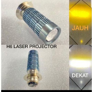 Lampu LED depan H6 laser projector 2warna highlow putih- kuning AC DC bebek matic
