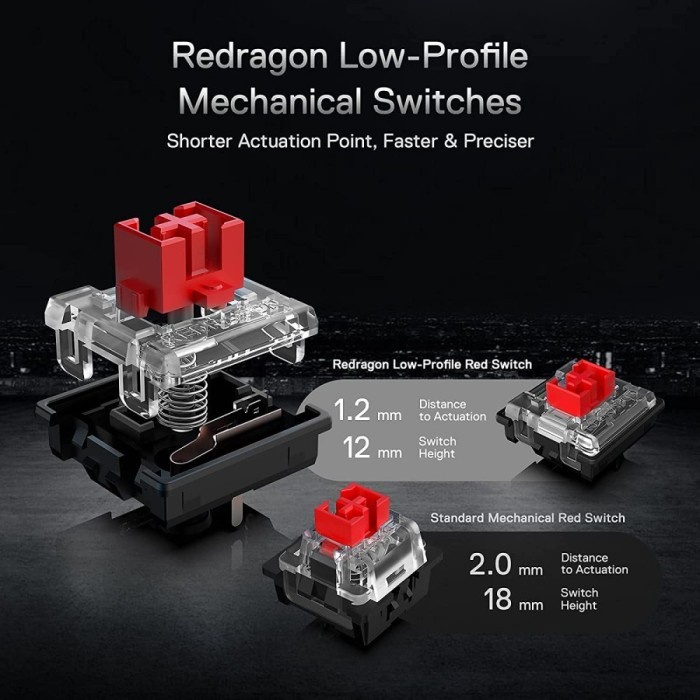 RedragonKeyboard Redragon Wireless Mechanical Low Profile HORUS TKL- K621-RGB