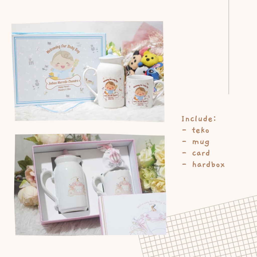 

CUSTOM NAMA Souvenir/Hampers Ulang Tahun Teko Mug|Souvenir Ultah Anak Kembar|Souvenir One Month