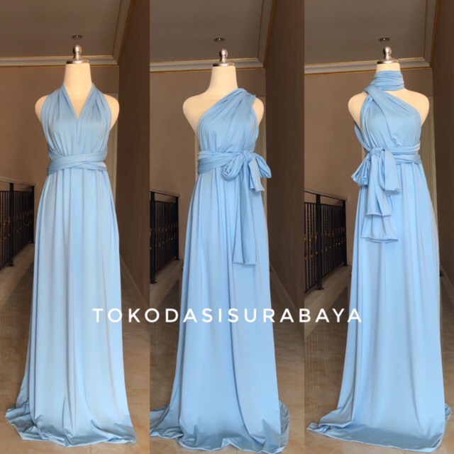 Infinity multiway convertible maxi party long dress sky blue baby blue soft bridesmaid ready stok