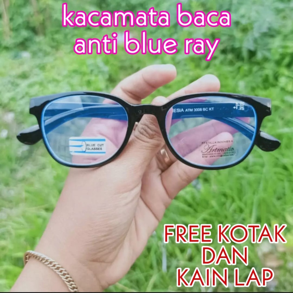 KACAMATA PLUS 2 In 1 , BISA BACA DAN JALAN LENSA Anti Radiasi (BLURAY) +LENSA PLUS Rabun Dekat Free BOX + LAP. Ukuran 1.00-3.00