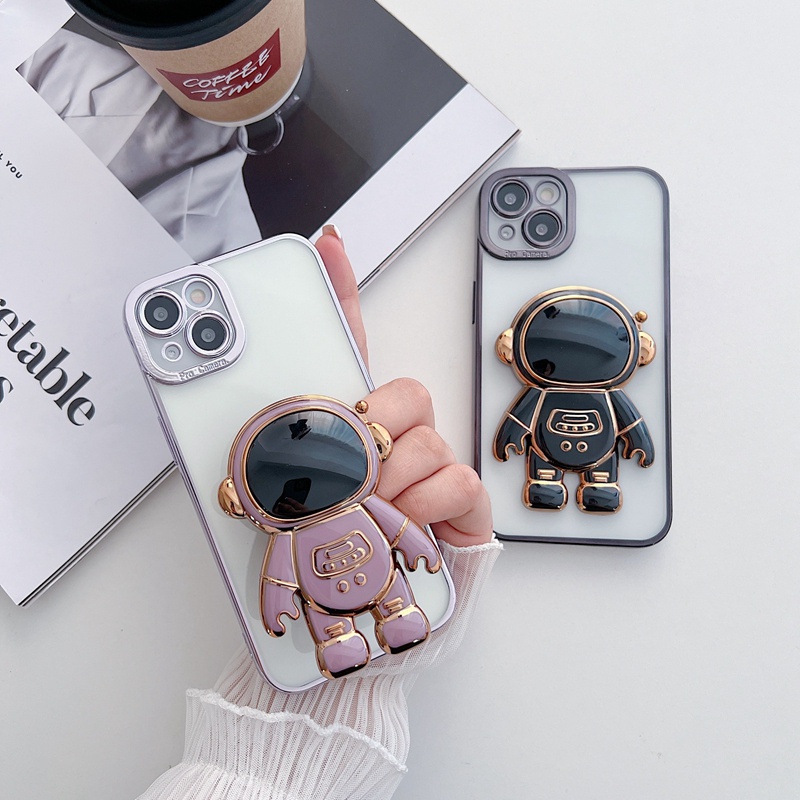 Case Pelindung Kamera Transparan Motif Astronot Untuk Iphone 13 12 11 Pro MAX X XS XR XS MAX 6 6s 7 8 Plus 7 8