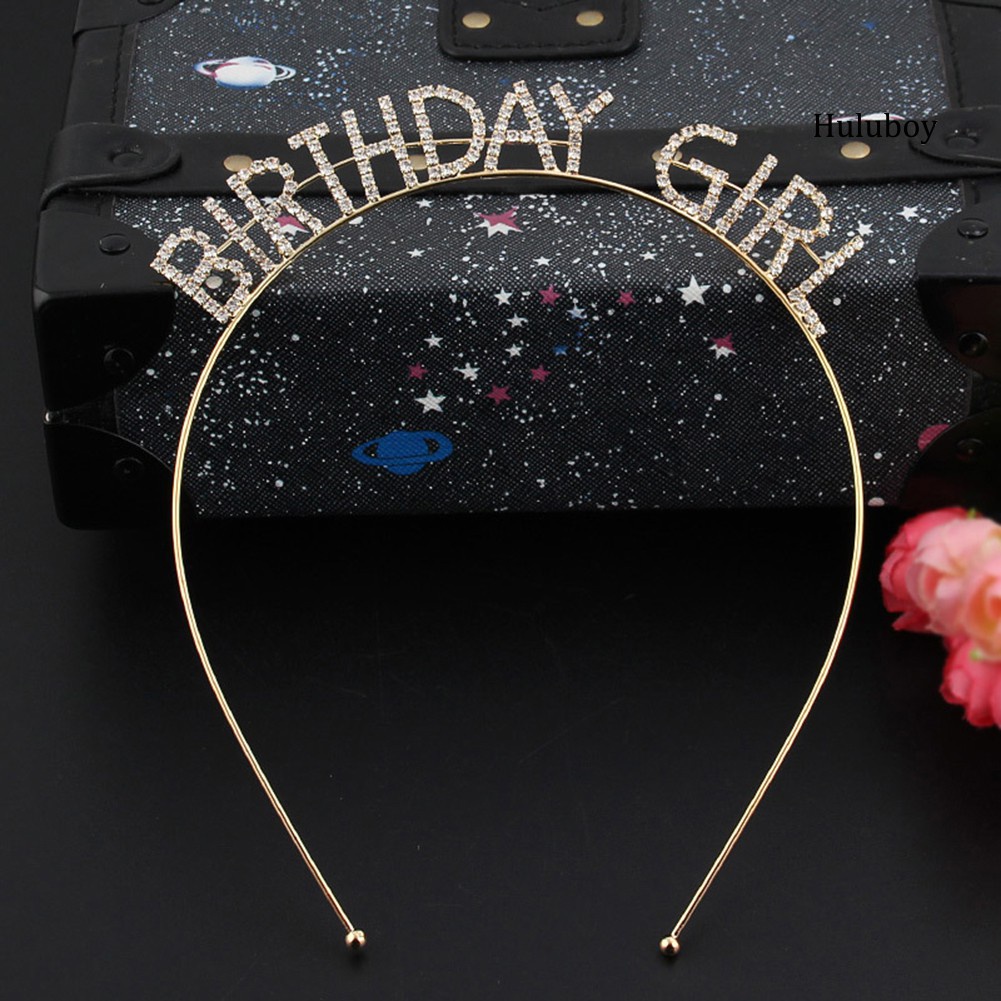 HLB~Metal Rhinestone Inlaid Headband Birthday Girl Hair Hoop Party Crown Supplies