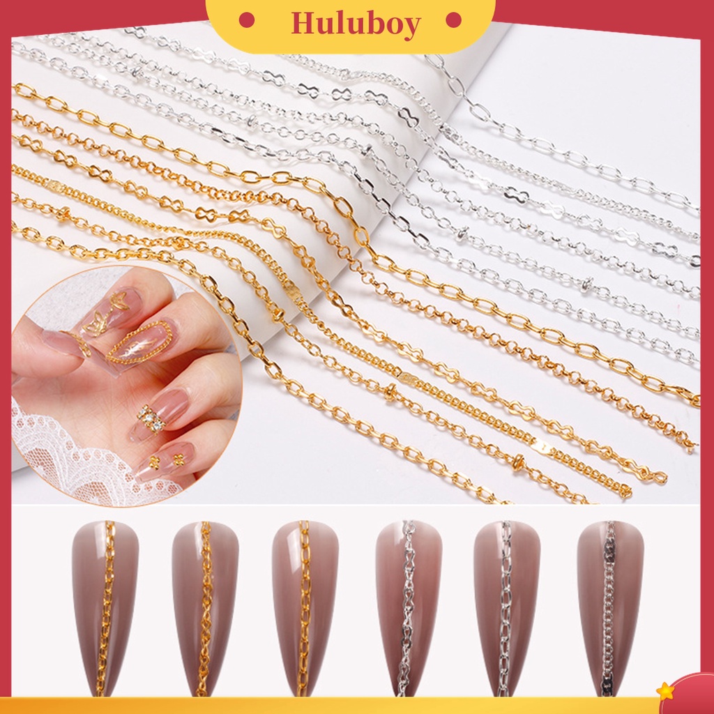 Huluboy Huluboy♡ 12 Grid / Kotak Rantai Kuku 3D Efek Glitter Bahan Alloy Metal Untuk Dekorasi Manicure Wanita