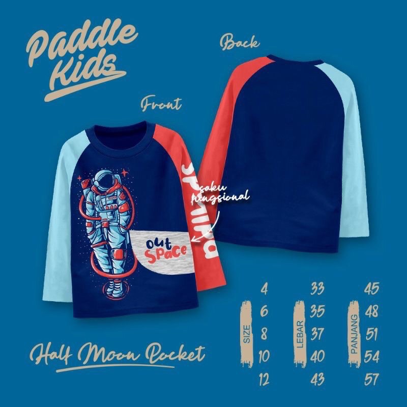 Paddlekids Kaos Anak Laki perempuan lengan panjang paddle kids half moon 4-12 (2-10 Thn)