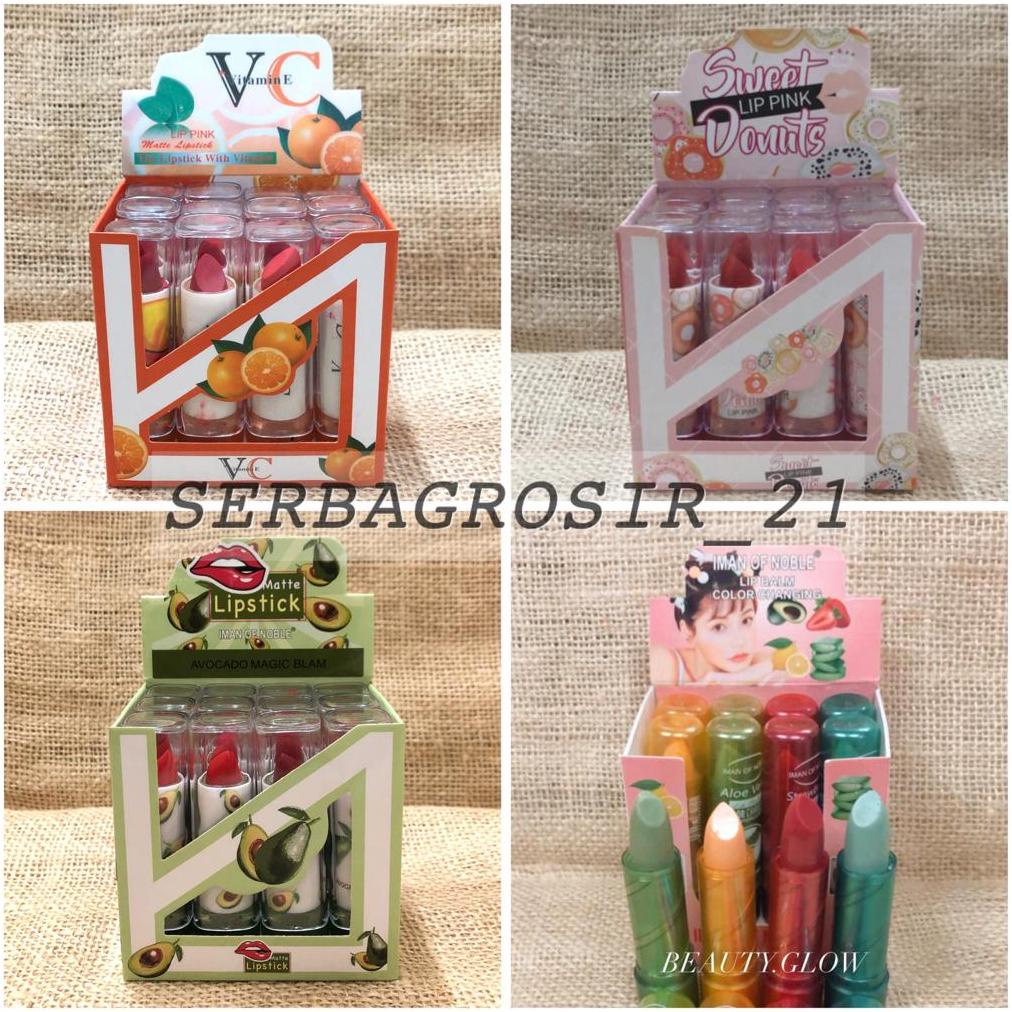 [12Pcs] Lipstik Murah Vit C / Donuts / Avocado Iman Of Noble