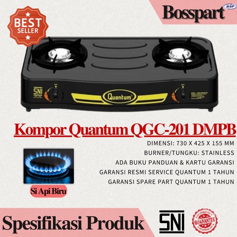 PAKET Kompor Gas QUANTUM 2 Tungku QGC-201 DMPB bonus Selang Regulator Quantum