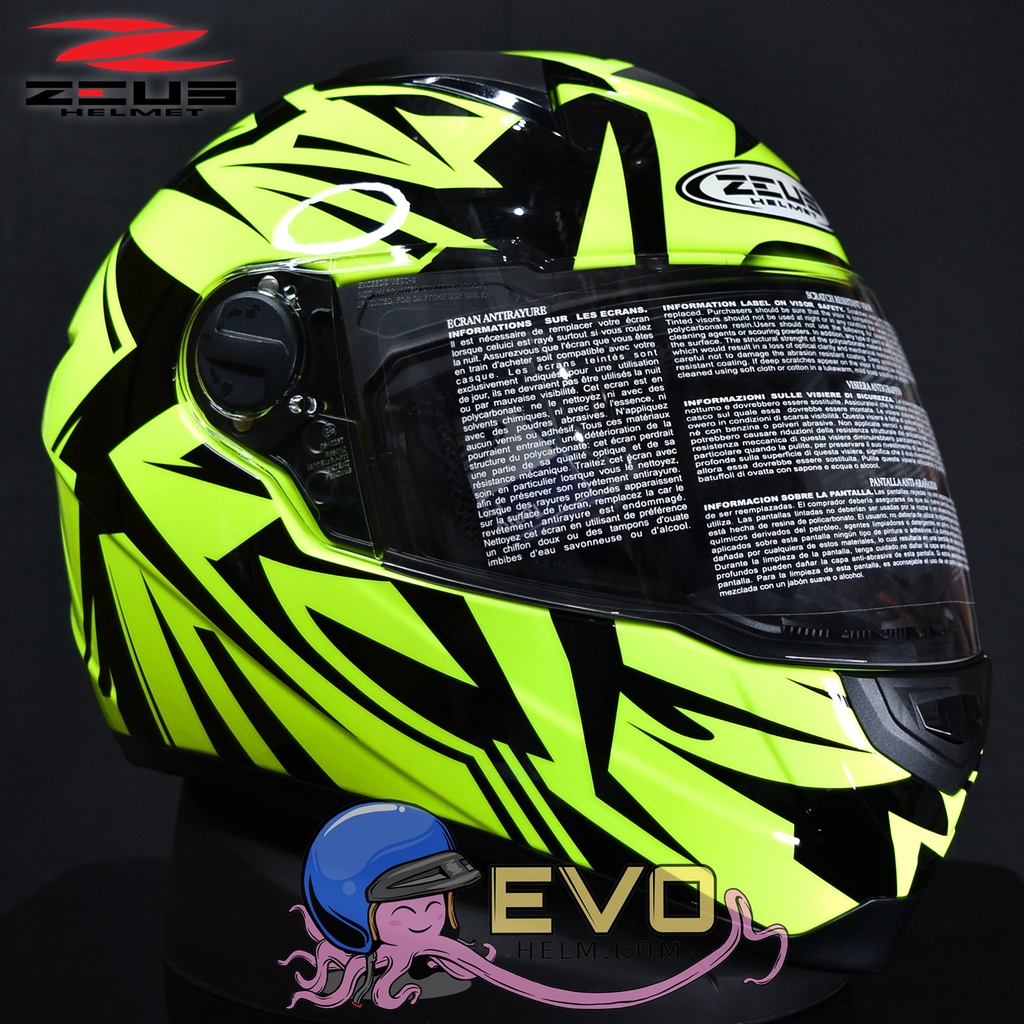 HELM ZEUS FULL FACE FLUO YELLOW AL34 BLACK - FREE SMOKE VISOR ZEUS ORIGINAL ( ONGKIR 2KG )