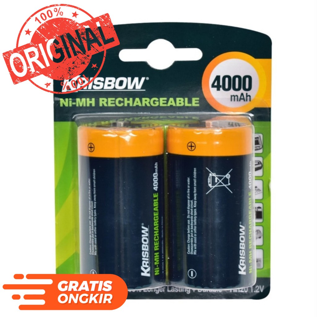 Krisbow Set Baterai Rechargeable Size D 4000 Mah 2 Pcs