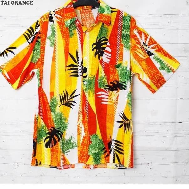 ➼ FortKlass HAWAI HAWAI Kemeja Hawai Bali Pria Motif Kemeja Pantai Cowok - Orange ➺