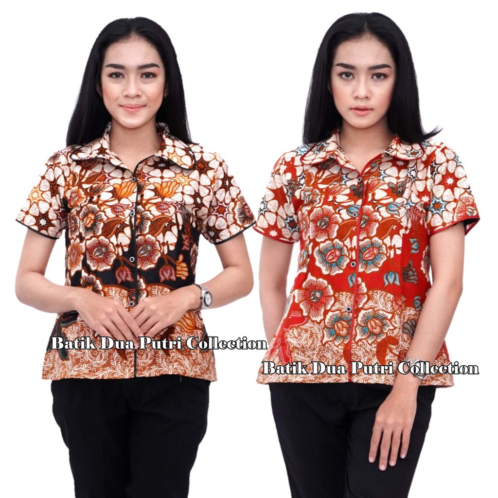 Atasan Kemeja Batik Wanita Dua Warna Mawar Hitam Dan Merah By Batik Dua Putri Collection