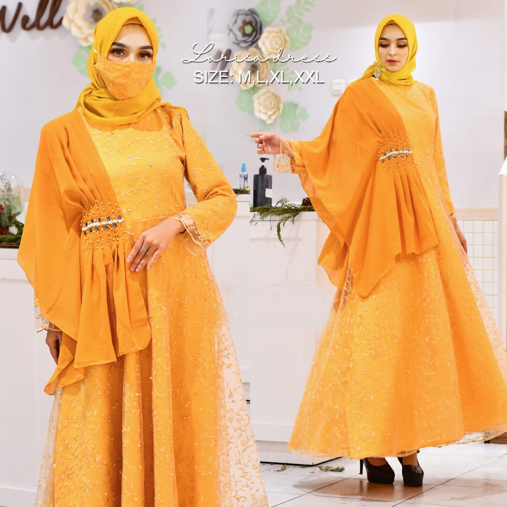 Gamis Selendang Larisa Dress/Gamis Selendang Mutiara/Gamis Kebaya Terbaru/Gamis Original