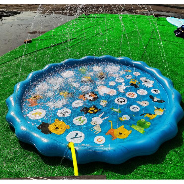 【JKT READY】100% Mainan anak water spray pad / Air mancur  170cm PVC blue Laki-laki / perempuan peta hewan indonesia