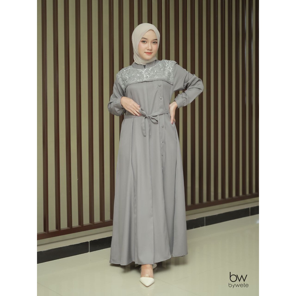 RAISA DRESS GAMIS BROKAT Wudhu Friendly Bywete Adem Cantik Mewah Elegan Polos Mix Brukat Terbaru Pre