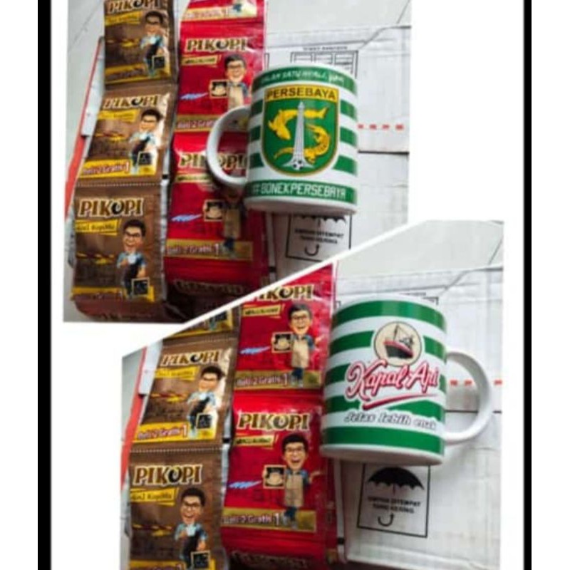 

15saset pikopi+mug kapal api Persebaya tebal/mug kapal api putih