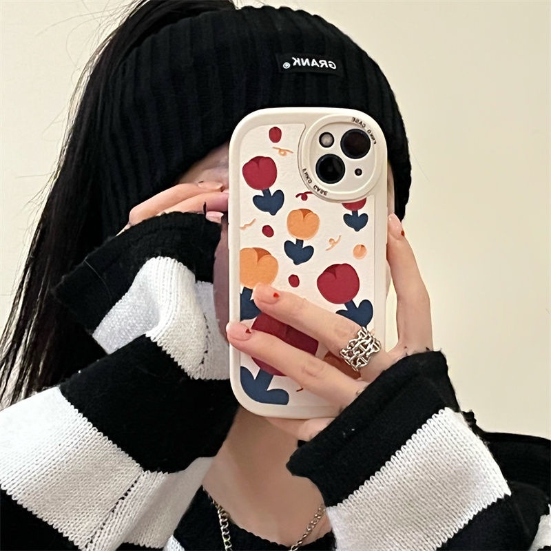 Round Phone Lens Design Tulip Pattern For IPhone 12 13 11 Pro Max X Xs Max Xr 7 8 Plus Silicone Phone Case Yjx4