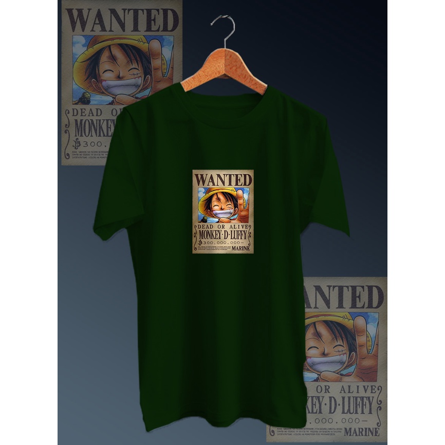 KAOS DISTRO COTTON COMBED PE 30S DEPAN /TSHIRT GAMBAR DIGITAL FULLPRINT WANTED LUFFY NECK/LENGAN PENDEK