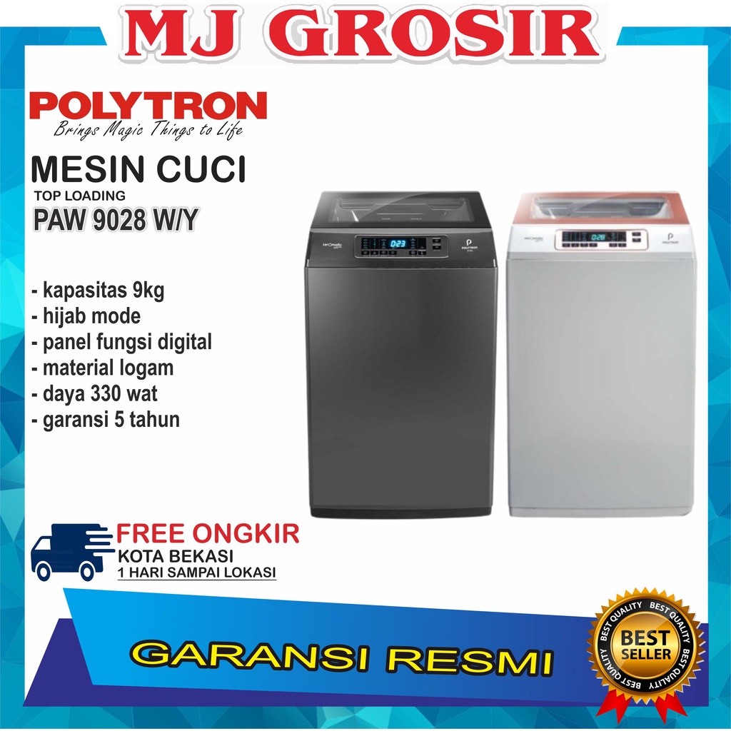 MESIN CUCI 1 TABUNG POLYTRON PAW 9028 TOP LOADING 9 KG ZEROMATIC