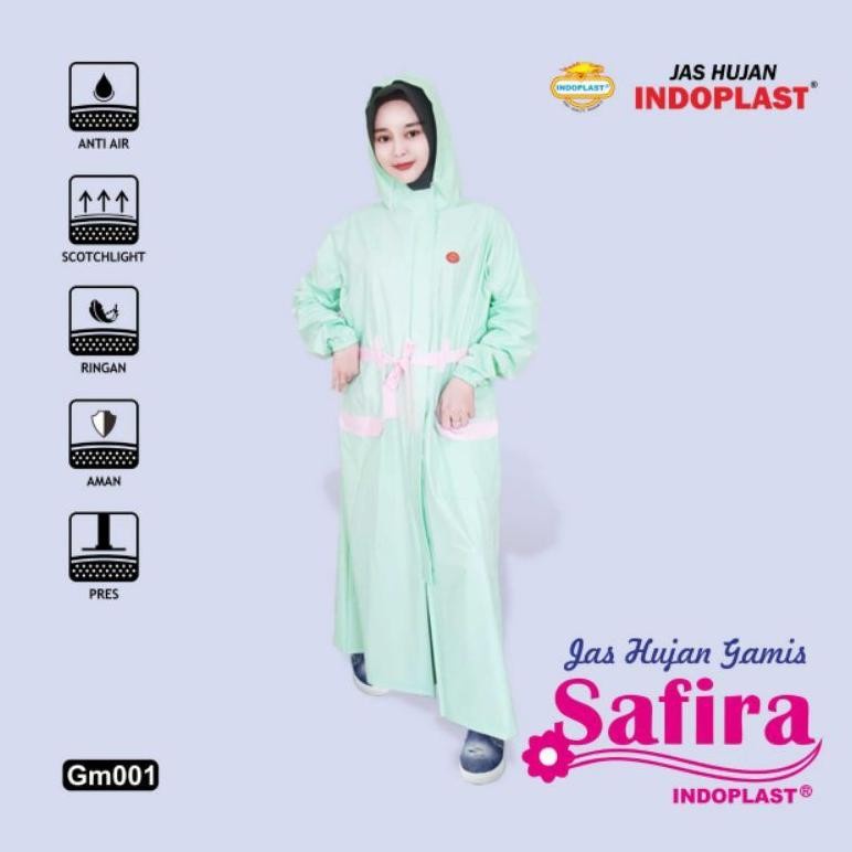 JAS HUJAN WANITA GAMIS TERUSAN MANTEL CEWEK TYPE SAFIRA INDOPLAST