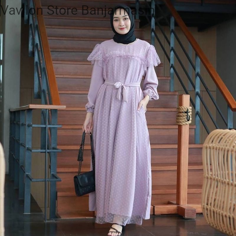 Mira Maxy Dress Brukat Polka - Cocok buat kondangan dan lebaran
