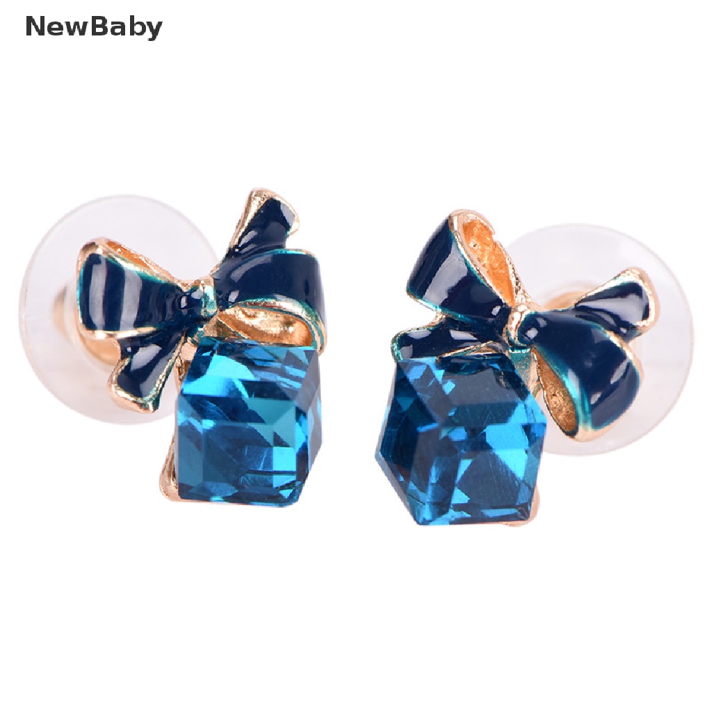 Anting Tusuk Desain Pita Enamel Hias Kristal Berlian Imitasi Warna Biru Untuk Wanita