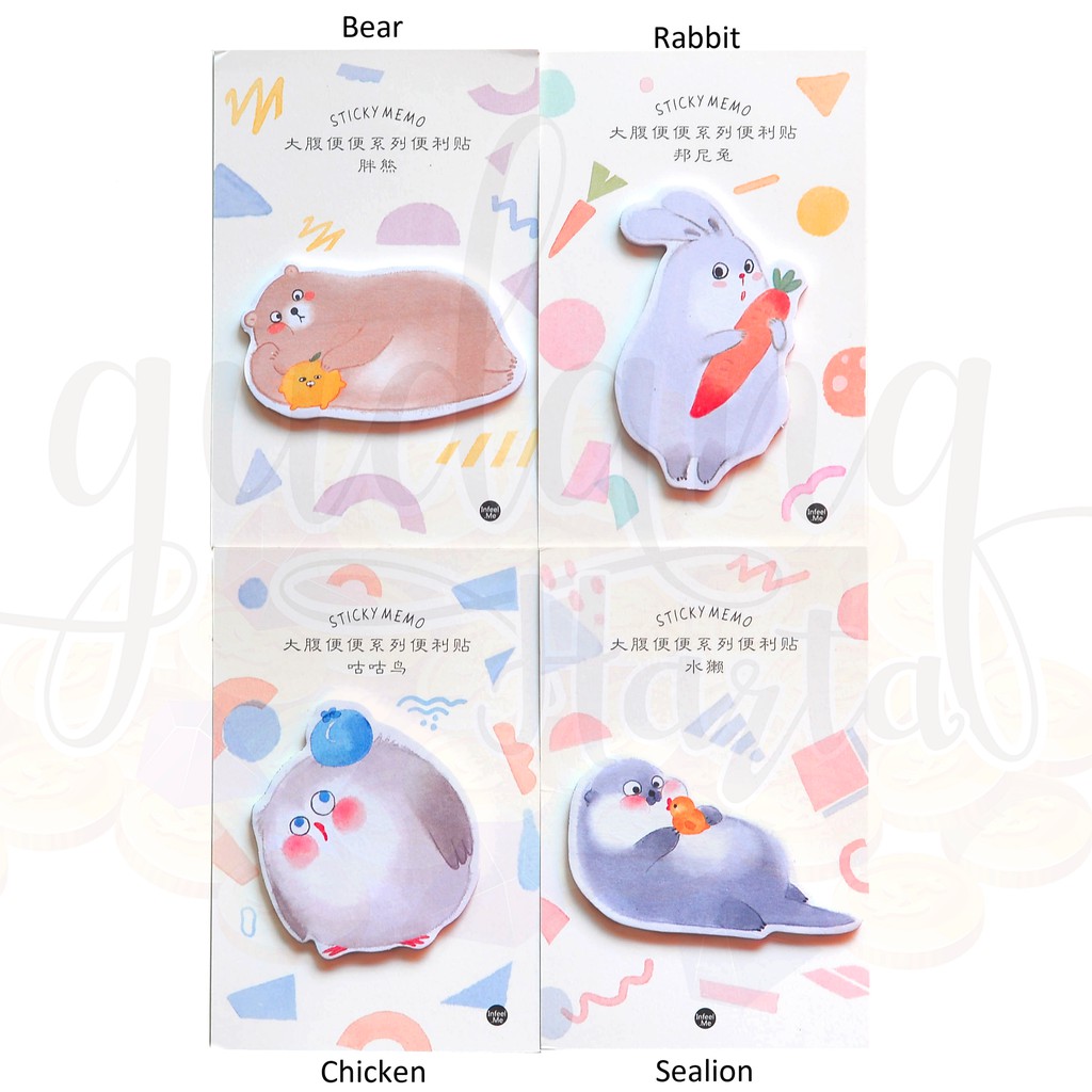 Sticky Notes Watercolor Animal Lucu Memo Bear Rabbit Chicken Kelinci Beruang Unik GH 301298