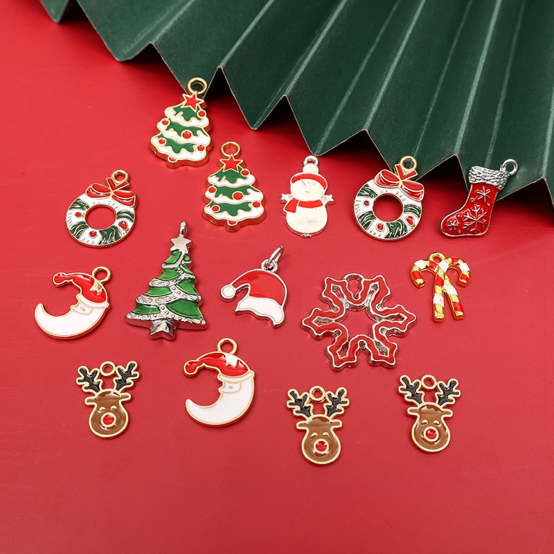 Liontin Bentuk Pohon Natal Santa Claus Bahan Alloy Untuk Membuat Perhiasan Gelang Dan Anting