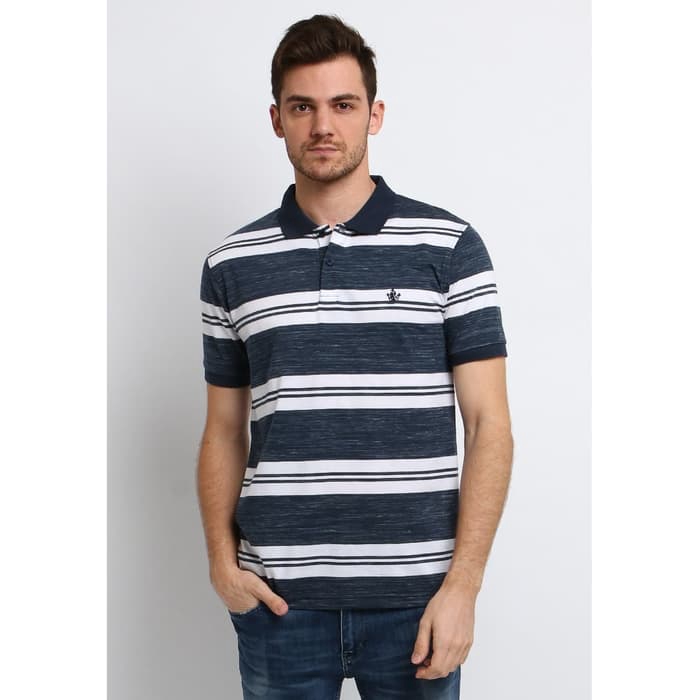  Osella  Baju Pria Polo Shirt Lengan Pendek Stripe Indigo 