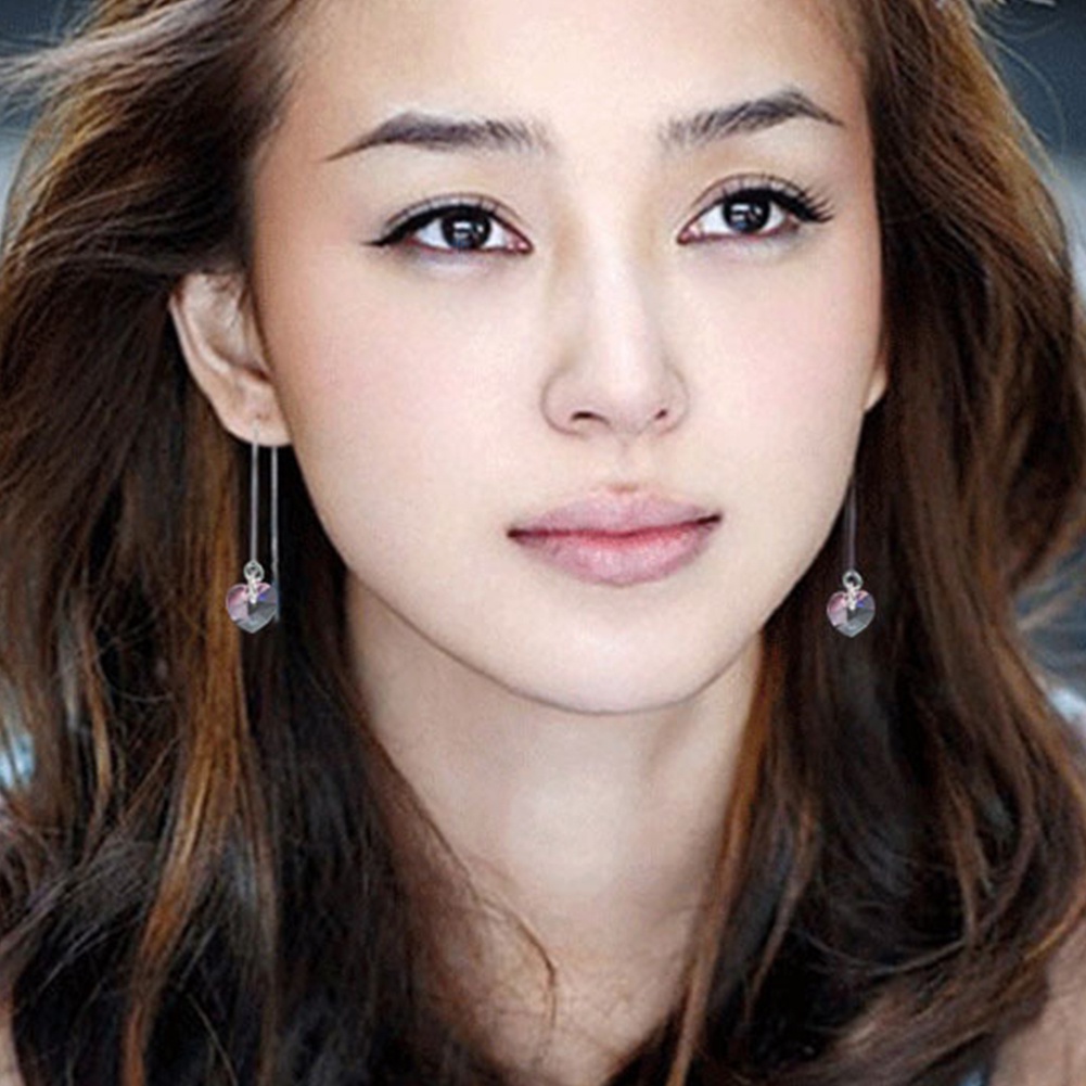 Hu Hu Hu Hu Hu Alat Bantu Pasang Kacamata♡ Anting Rantai Panjang Bentuk Hati Aksen Berlian Imitasi Untuk Wanita