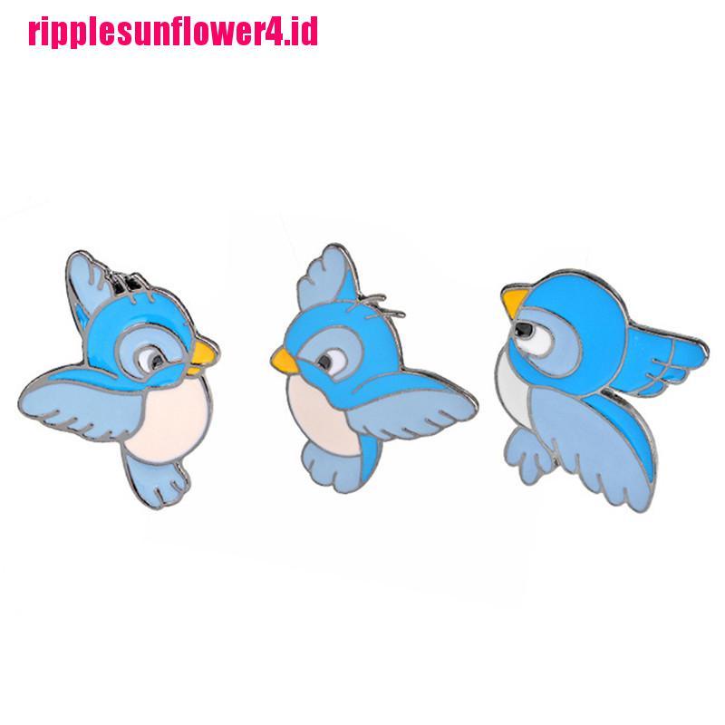 3pcs / set Bros Pin Enamel Bentuk Burung Warna Biru Untuk Kerah Jaket / Kemeja