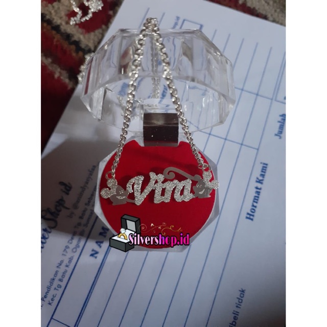 Kalung nama Mickey mouse perak asli