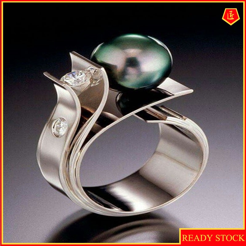 [Ready Stock]Creative Green Shell Pearl Ring S925 Silver European and American Fashion