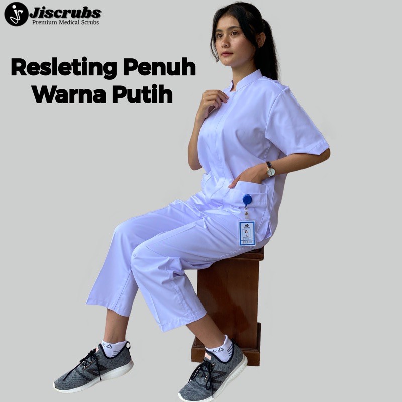 Baju Perawat Putih Resleting Baju Bidan Putih Baju Dokter Baju Stenen Baju Oka Putih Baju Jaga Malam