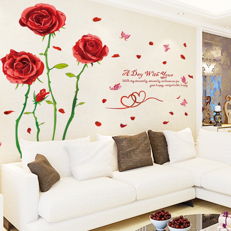 Reliza Wall Sticker Red Rose a Day With You Bunga Mawar Merah Stiker Dinding LDR