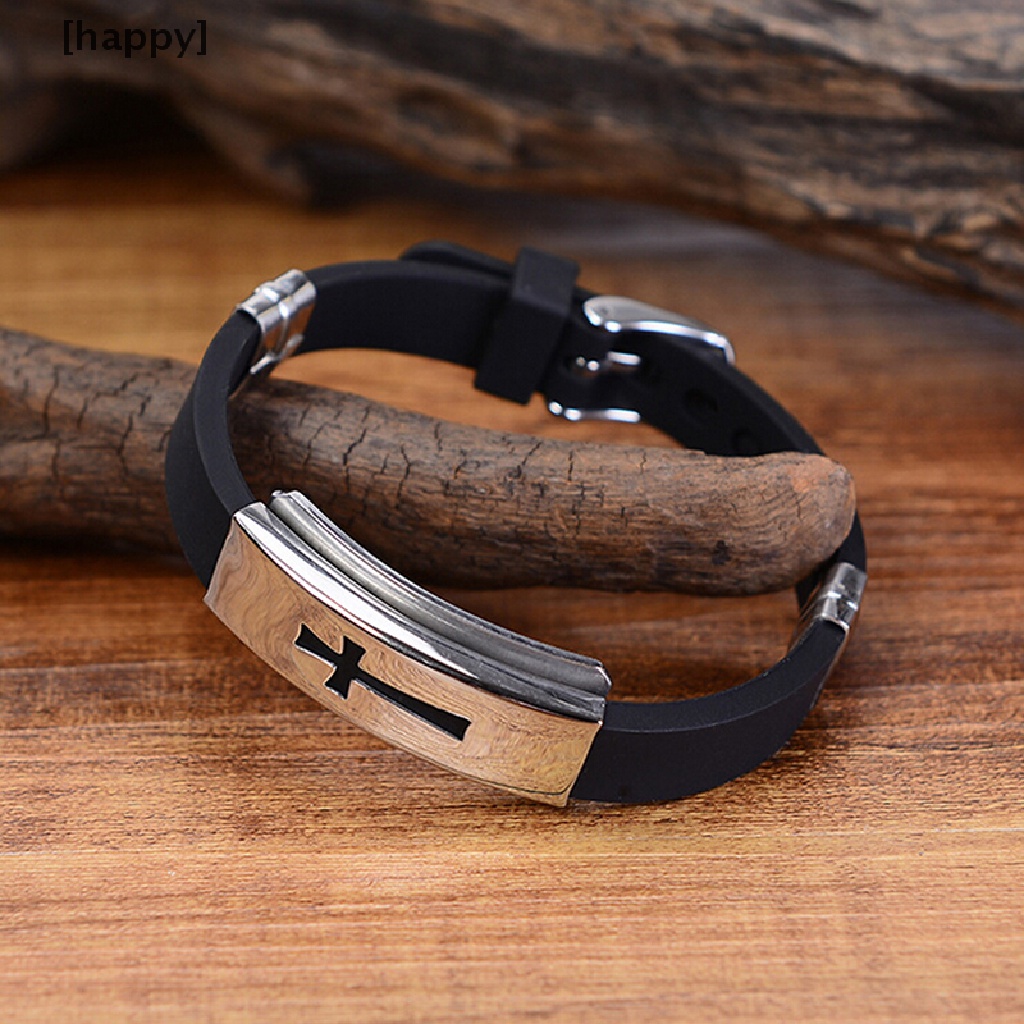 Gelang Karet Bahan Stainless Steel Warna Hitam Untuk Pria