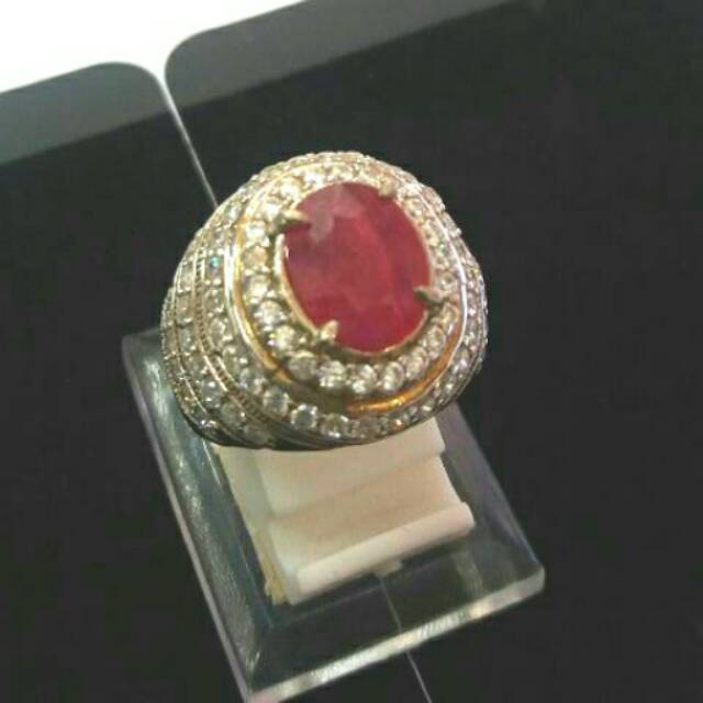 Cincin Perak Batu Ruby Afrika Cutting