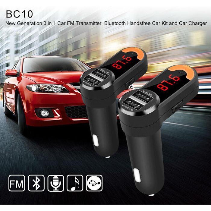 BC10 Bluetooth Car Charger FM Transmitter Hands free Auto USB Adapter