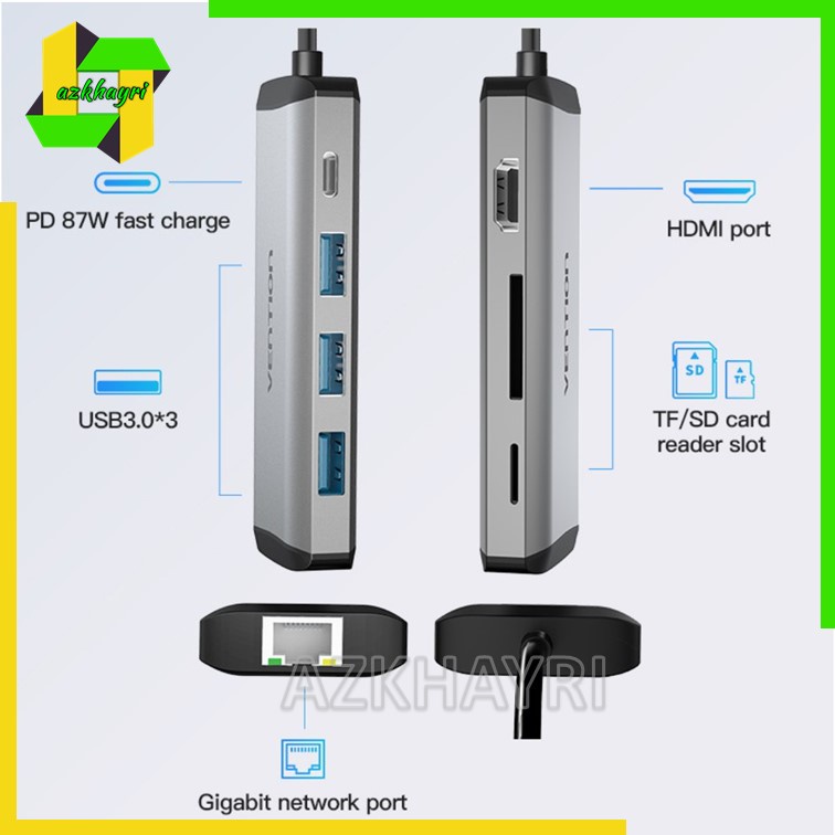 Vention CMB Multiport 8in1 USB Type C to HDMI USB 3.0 RJ45 SD TF PD