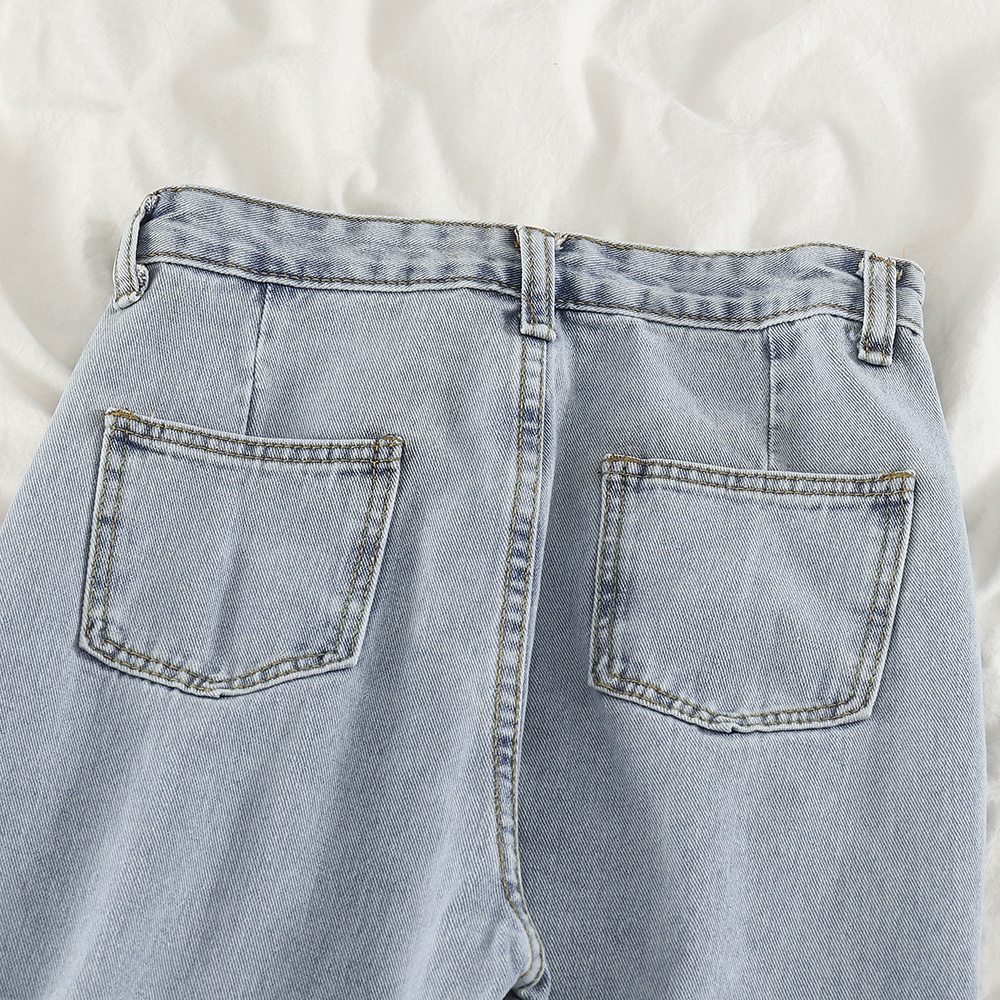 Jeans High Waist Straight Loose Korean Style Dengan Warna Biru~muda Celana Wanita( Rawis)