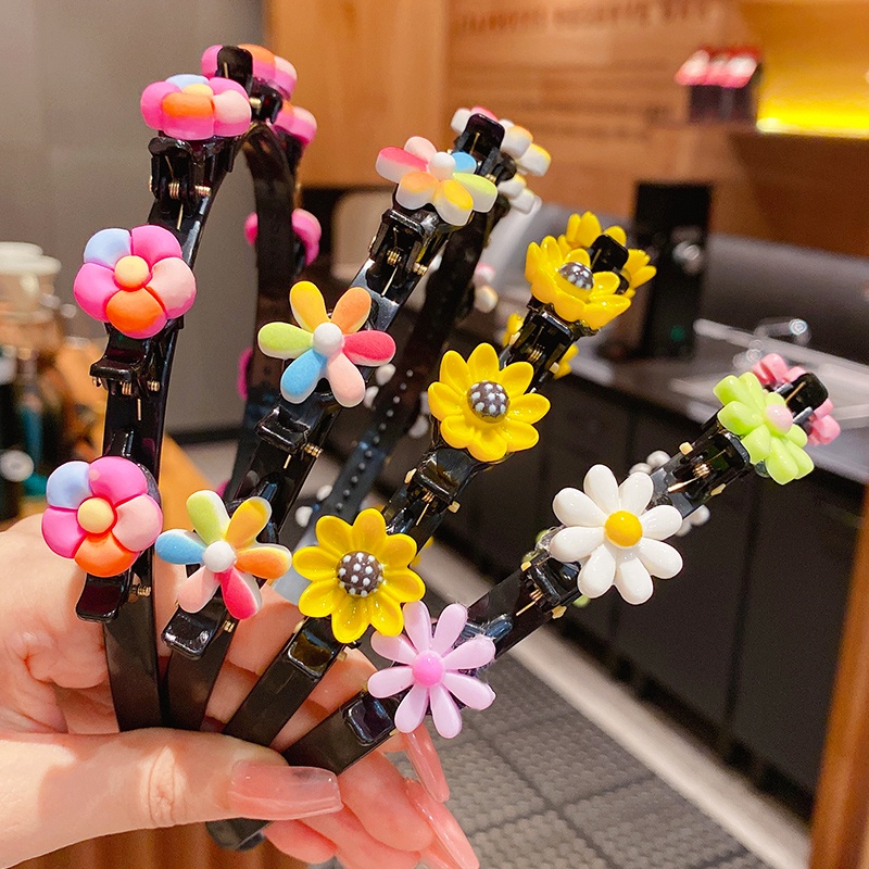 Roselife Daisy Rainbow Flower Strawberry Hair Braiding Clip Loop Headband for Kids Children Hair Styling Tools