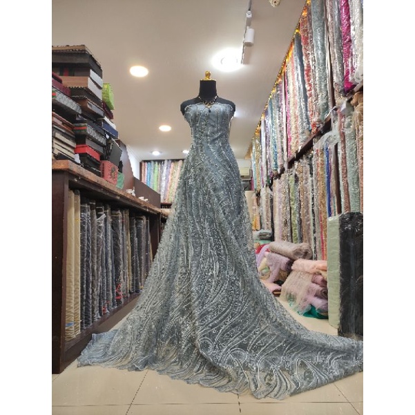 Kain Tile Brokat Tulle Akar Salur Sequin Payet D#3 No 4