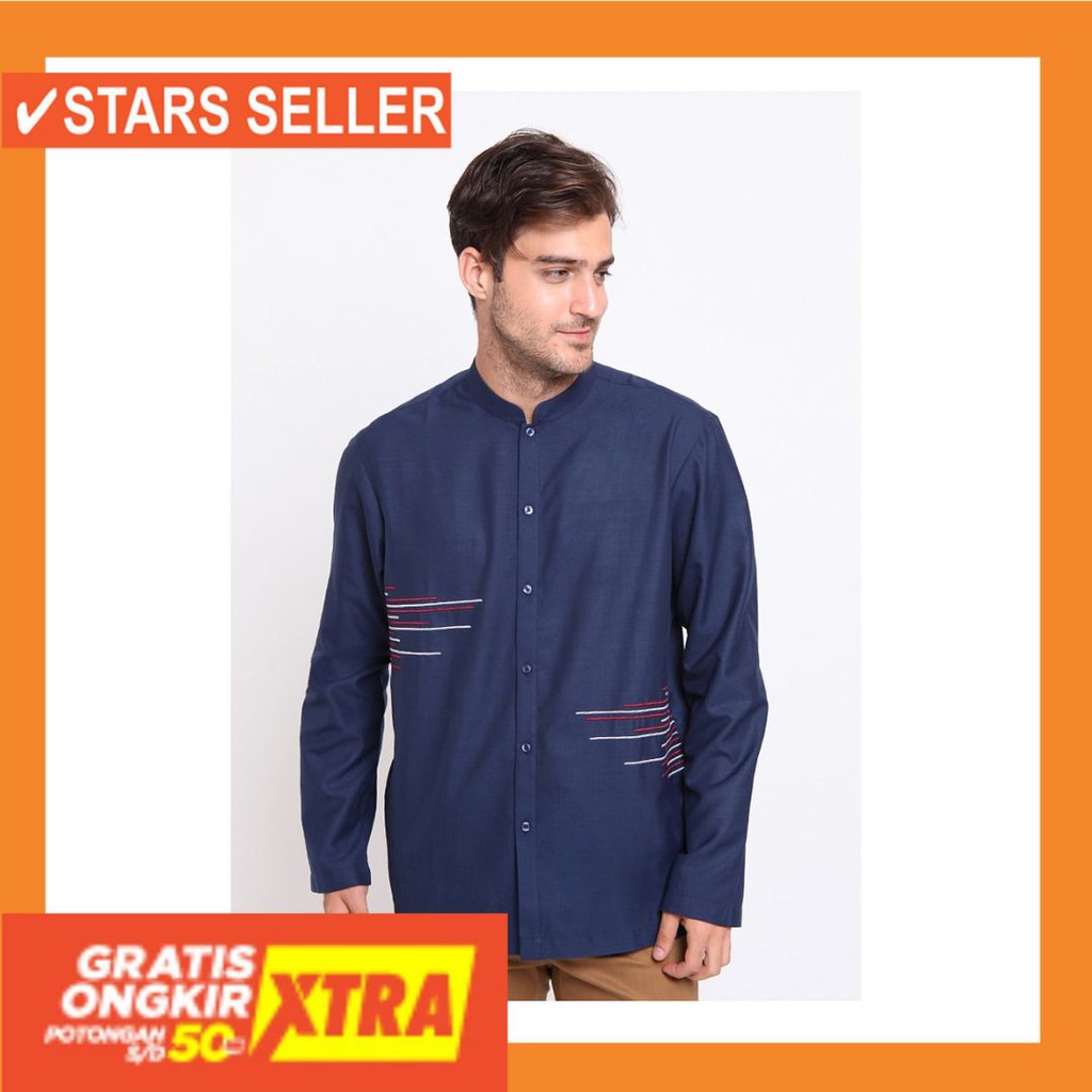 BUSANA MUSLIM TERBAIK MURAH BARU KECIL BESAR JUMBO BIG / JOBB RAWDAH BAJU KOKO LINEN LOOK - NAVY