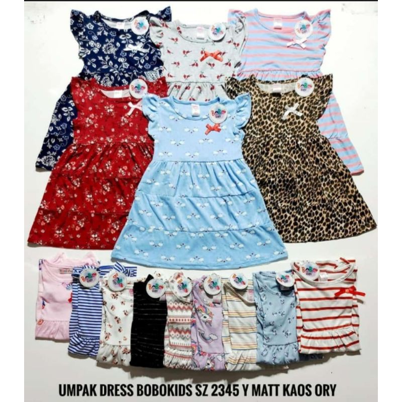 Dress Bobo Kids 1-4 Tahun/ Dress Bahan Kaos/ Dress Anak/ Dress Anak Cewe/ Dress Motif Anak