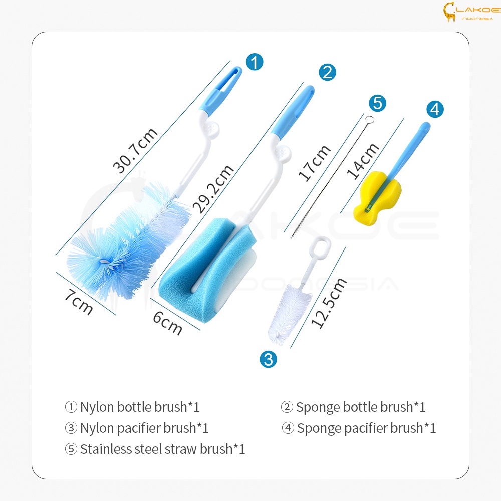 LOKAE  Sikat Botol susu Bayi 5in1 Sikat Spon pembersih botol susu bayi / bottle brush