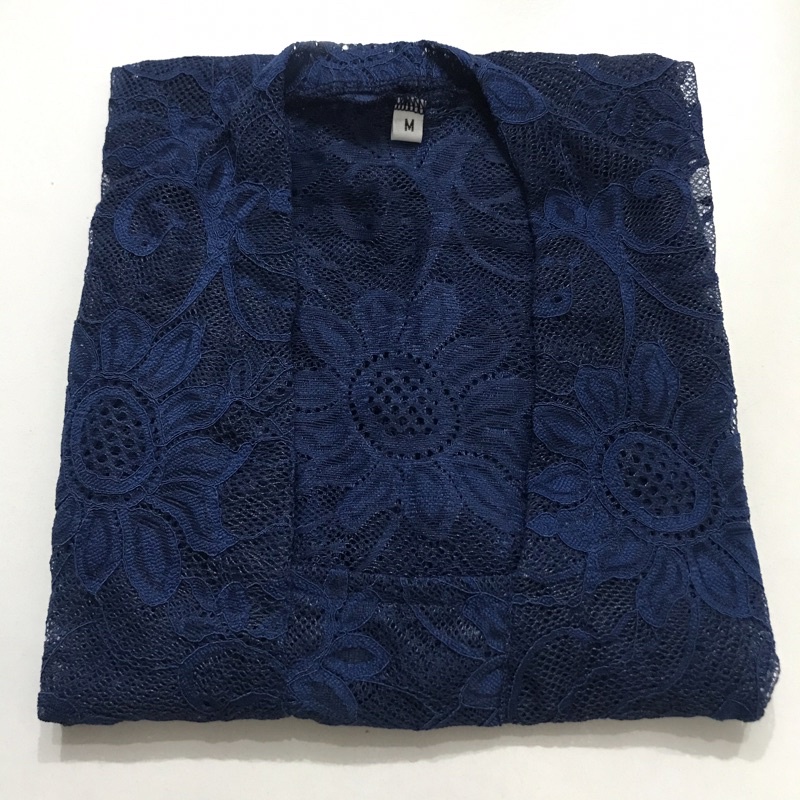 Kebaya bali brokat sofia bed kutu baru tangan panjang-Navy