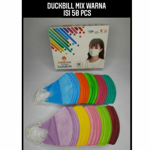 (KEREN) MASKER duckbill mix warna 50 pcs/dewasa/rainbow/duck bill earloop 3PLY/kn95/kf94sensialkindo