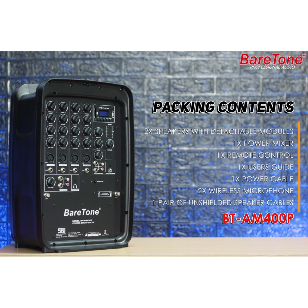 Speaker portable PA System Baretone BT AM400p - BTAM400P