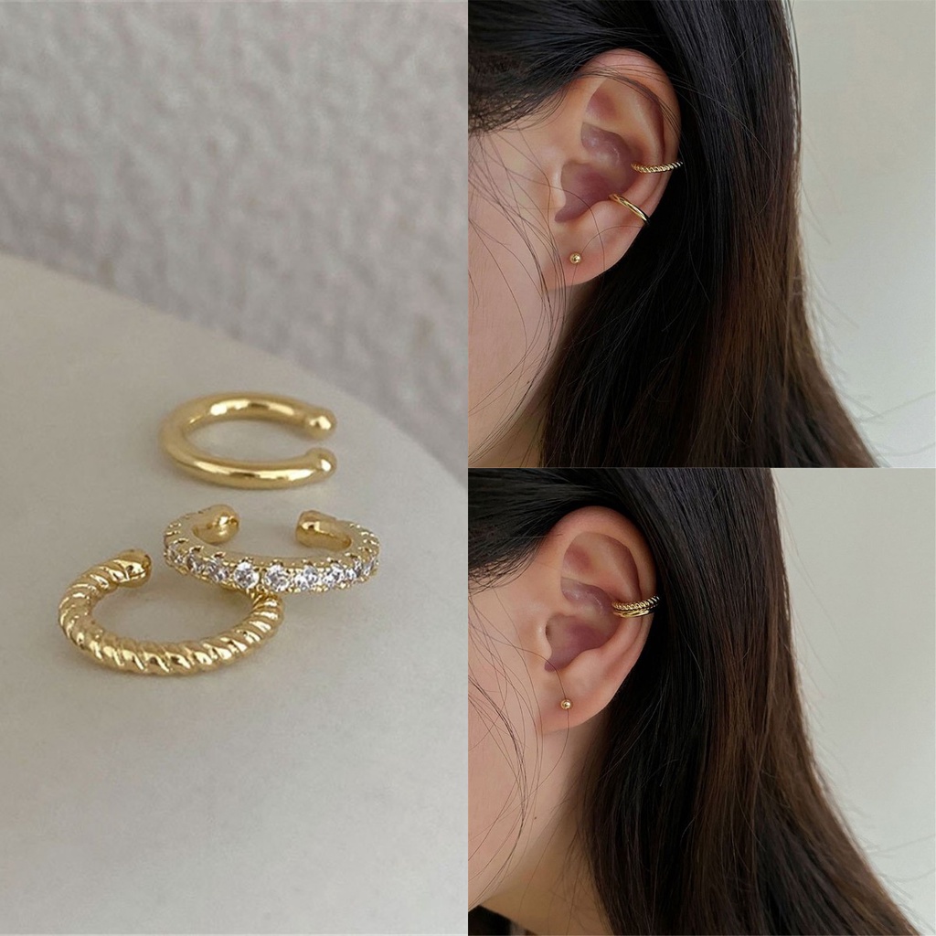 【COD Tangding】3pcs/set Ear Bone Clip Retro Cold Personality No-pierced Zircon Fashion Ear Jewelry