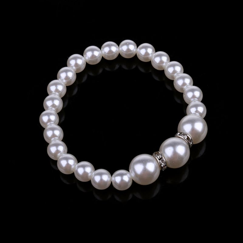 SIY  Faux Pearl Diamond Crystal Necklace Earrings Bracelet Set Jewelry for Women Wedding