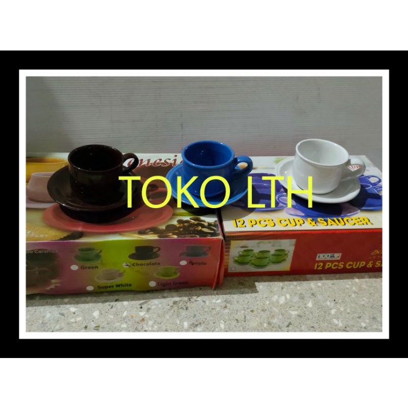 PER 6 SET CANGKIR KOPI TEH TATAKAN PISIN PORSELEN KERAMIK POLOS MUG GELAS CAFE